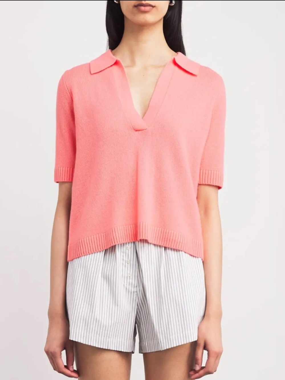 ME+EM Cashmere Coral Knit V-Neck Top